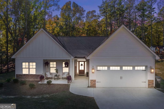 728 Harmony Rd, Temple, GA 30179 - modern inspired farmhouse with driveway, an attached garage, board and batten siding, and a shingled roof