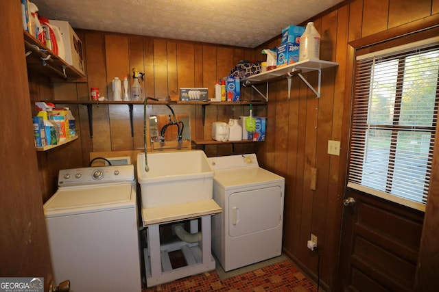 1116 David Newton Rd, Norman Park, GA 31771 - laundry room with independent washer and dryer, wooden walls, and a textured ceiling
