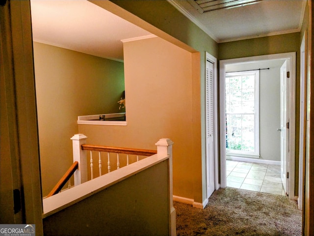 302 Morningside Dr, Clarkesville, GA 30523 - corridor featuring an upstairs landing, crown molding, carpet, and baseboards