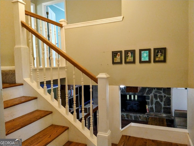 302 Morningside Dr, Clarkesville, GA 30523 - stairway featuring a high ceiling
