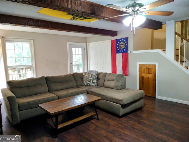 302 Morningside Dr, Clarkesville, GA 30523 - living area featuring wood finished floors, ceiling fan, stairs, and baseboards