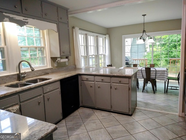 302 Morningside Dr, Clarkesville, GA 30523 - kitchen featuring a sink, dishwasher, gray cabinets, a peninsula, and healthy amount of natural light