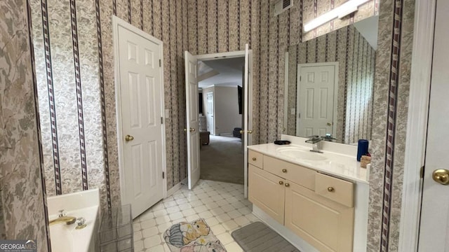 1008 Post Horn Run, Lawrenceville, GA 30045 - full bath with wallpapered walls, vanity, a bath, and tile patterned floors