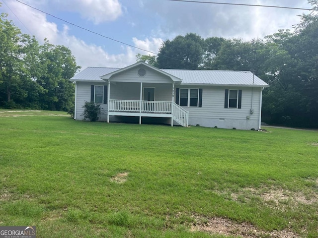 1429 Thyatira Brockton Rd, Jefferson, GA 30549 - view of front of house with a porch, a front lawn, metal roof, and crawl space