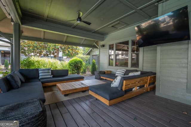 211 N Ave Unit 1122, Athens, GA 30601 - deck with outdoor lounge area and a ceiling fan
