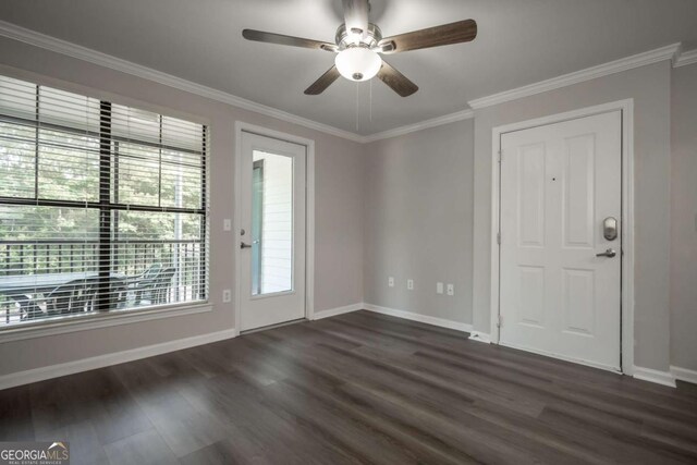 211 N Ave Unit 1122, Athens, GA 30601 - spare room featuring dark wood-style floors, baseboards, ceiling fan, and ornamental molding