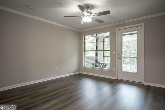 211 N Ave Unit 1122, Athens, GA 30601 - unfurnished room featuring ceiling fan, dark wood finished floors, crown molding, and baseboards