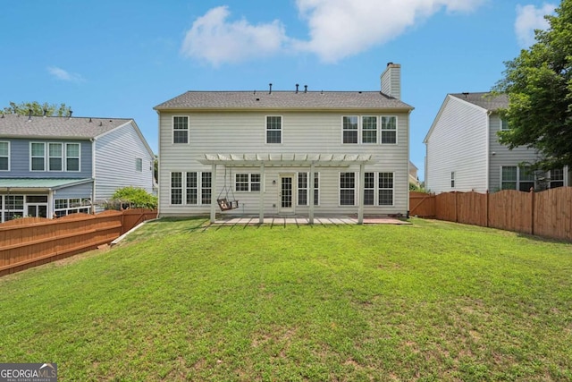 153 Towey Trl, Woodstock, GA 30188 - rear view of house with a pergola, a patio area, and a chimney