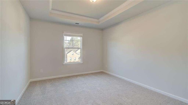 308 Delta Dr, Mcdonough, GA 30253 - empty room with crown molding, a tray ceiling, carpet flooring, and baseboards