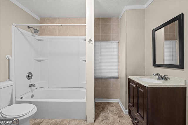 206 Brown St, Carrollton, GA 30117 - bathroom featuring toilet, vanity, shower / bathtub combination, a textured ceiling, and baseboards