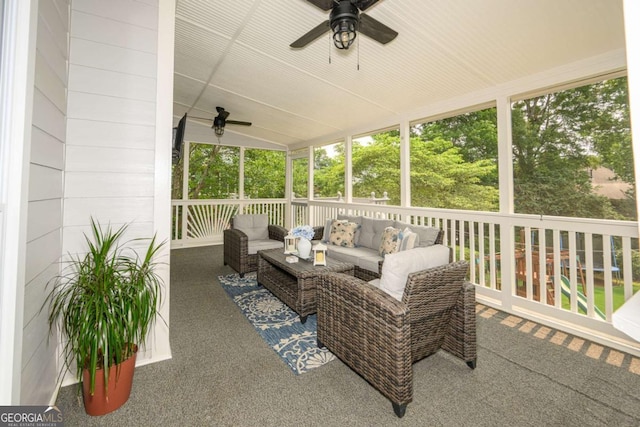 1409 Echo Mill Dr, Powder Springs, GA 30127 - view of patio / terrace featuring a ceiling fan and outdoor lounge area