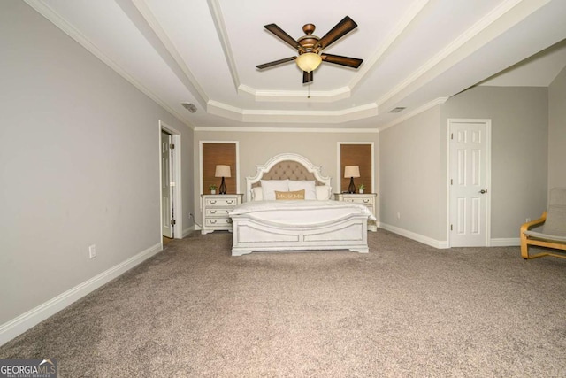 1409 Echo Mill Dr, Powder Springs, GA 30127 - bedroom with a raised ceiling, ornamental molding, carpet flooring, and baseboards