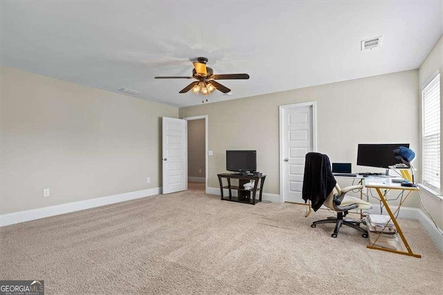 5880 Garden Cir, Douglasville, GA 30135 - office with carpet flooring, baseboards, a ceiling fan, and healthy amount of natural light