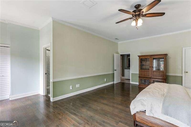 511 Pine Valley Rd SE, Marietta, GA 30067 - bedroom with ornamental molding, wood finished floors, and a ceiling fan