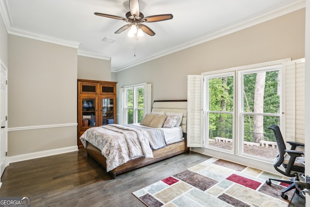 511 Pine Valley Rd SE, Marietta, GA 30067 - bedroom with ornamental molding, wood finished floors, and ceiling fan