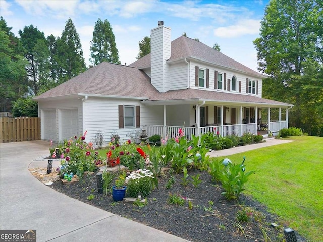 2820 Channing Way, Cumming, GA 30040 - view of front of home with a porch, a chimney, a shingled roof, a garage, and concrete driveway