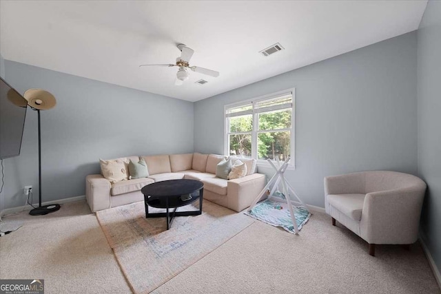 2820 Channing Way, Cumming, GA 30040 - carpeted living room with baseboards and ceiling fan