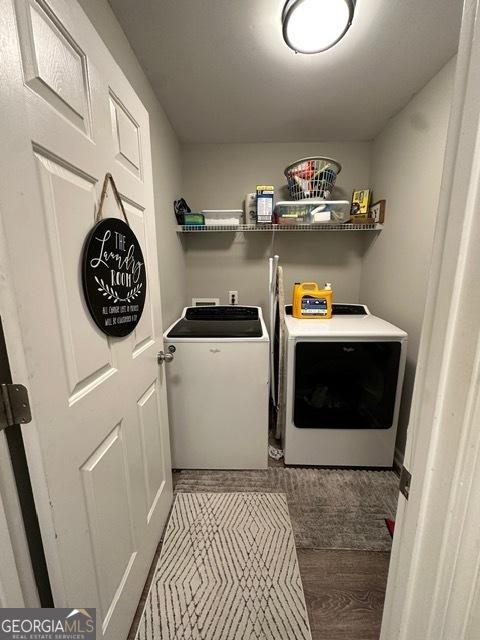 298 Timberwind Dr, Byron, GA 31008 - washroom featuring washer and dryer and wood finished floors