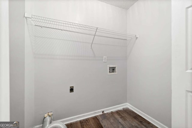 308 Golden Ct, Canton, GA 30114 - washroom with electric dryer hookup, washer hookup, dark wood-style flooring, and baseboards