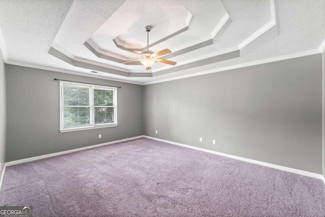 308 Golden Ct, Canton, GA 30114 - unfurnished room featuring a raised ceiling, a textured ceiling, carpet floors, a ceiling fan, and ornamental molding