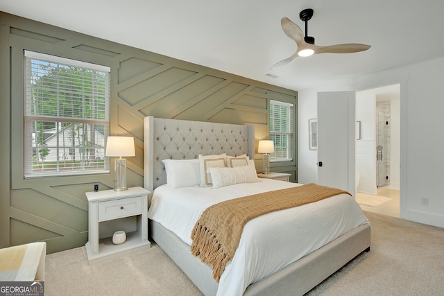 140 S Alexander Creek Rd, Newnan, GA 30263 - carpeted bedroom featuring a ceiling fan, baseboards, and ensuite bathroom