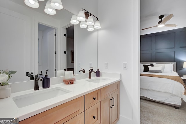 140 S Alexander Creek Rd, Newnan, GA 30263 - bathroom with connected bathroom, double vanity, and ceiling fan