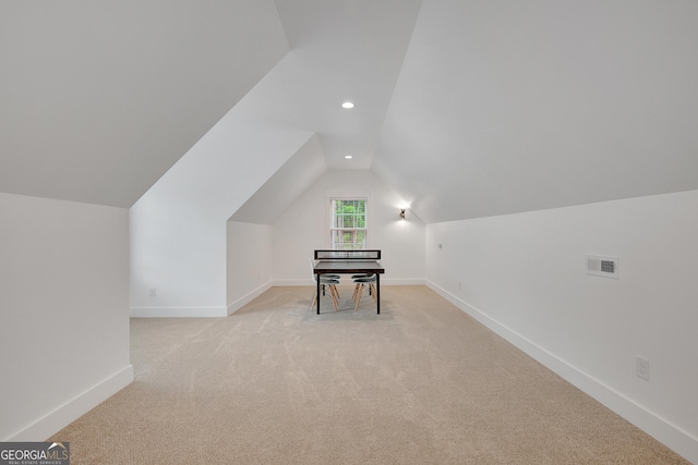 140 S Alexander Creek Rd, Newnan, GA 30263 - recreation room featuring vaulted ceiling, recessed lighting, light colored carpet, and baseboards