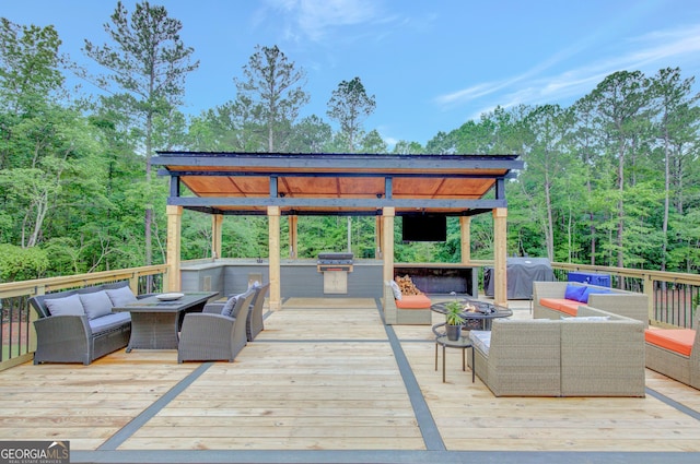 140 S Alexander Creek Rd, Newnan, GA 30263 - deck featuring an outdoor living space with a fire pit and a grill