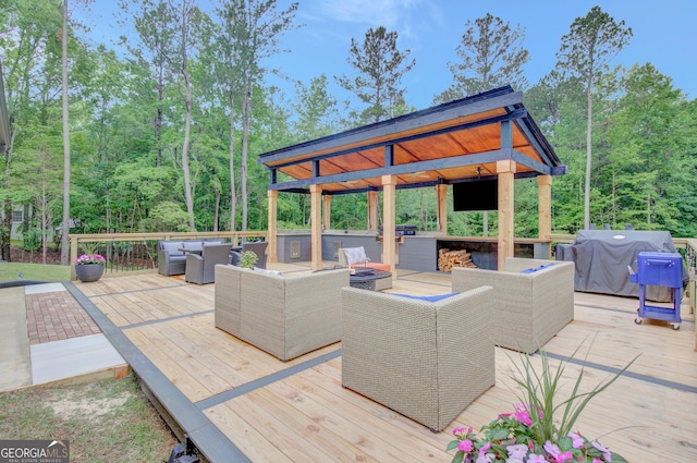 140 S Alexander Creek Rd, Newnan, GA 30263 - wooden deck featuring outdoor lounge area, grilling area, and a gazebo