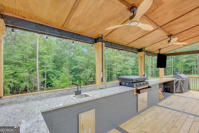 140 S Alexander Creek Rd, Newnan, GA 30263 - wooden terrace with a sink and a ceiling fan