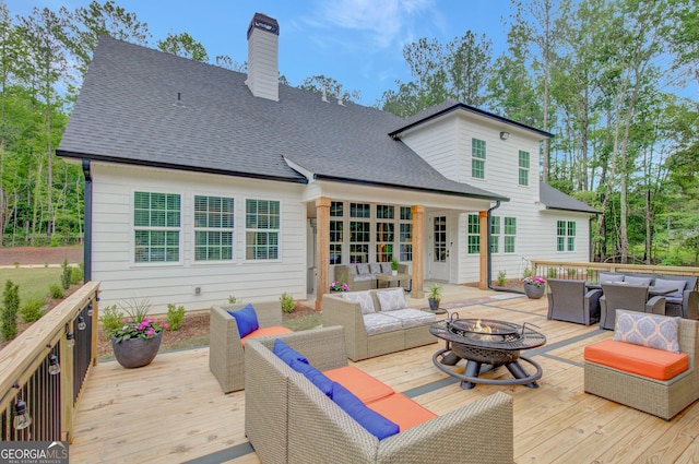 140 S Alexander Creek Rd, Newnan, GA 30263 - wooden terrace featuring an outdoor living space with a fire pit