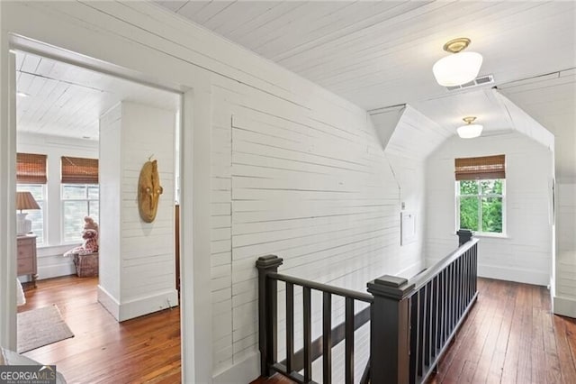 27 Sessions St NW, Marietta, GA 30060 - hall with an upstairs landing, dark wood-style flooring, and wood ceiling