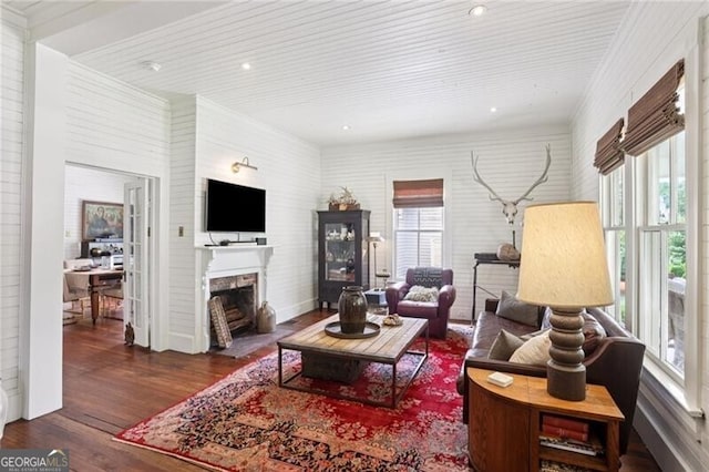 27 Sessions St NW, Marietta, GA 30060 - living room with plenty of natural light, wood finished floors, a fireplace with flush hearth, and recessed lighting
