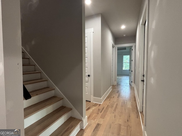 5680 Mack Way, Gainesville, GA 30506 - hall with light wood-type flooring, stairs, and recessed lighting