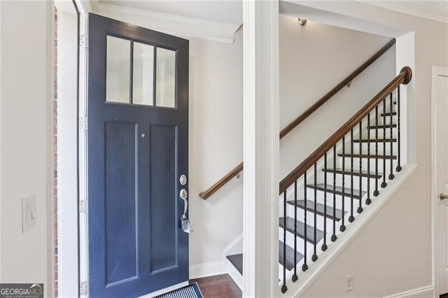 306 Masons Row, Marietta, GA 30060 - entryway with stairway, baseboards, and wood finished floors
