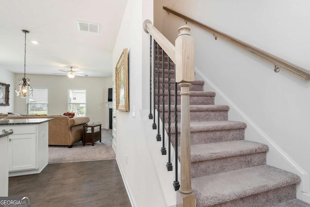113 Waterside Dr, Calhoun, GA 30701 - staircase with wood finished floors and a ceiling fan