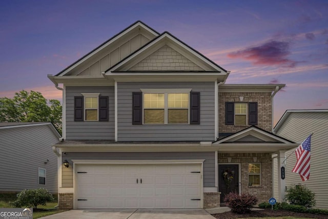 113 Waterside Dr, Calhoun, GA 30701 - craftsman-style home with concrete driveway, brick siding, an attached garage, and board and batten siding