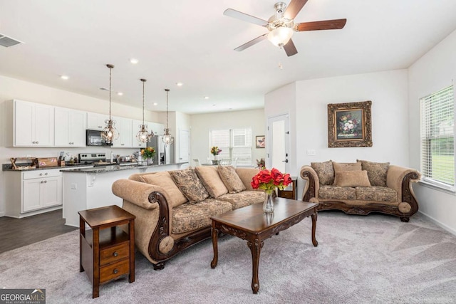 113 Waterside Dr, Calhoun, GA 30701 - carpeted living room with ceiling fan, recessed lighting, and baseboards