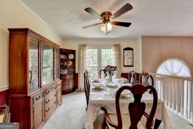 1818 Mcconnell Rd, Grayson, GA 30017 - dining room featuring light carpet, a ceiling fan, and a textured ceiling