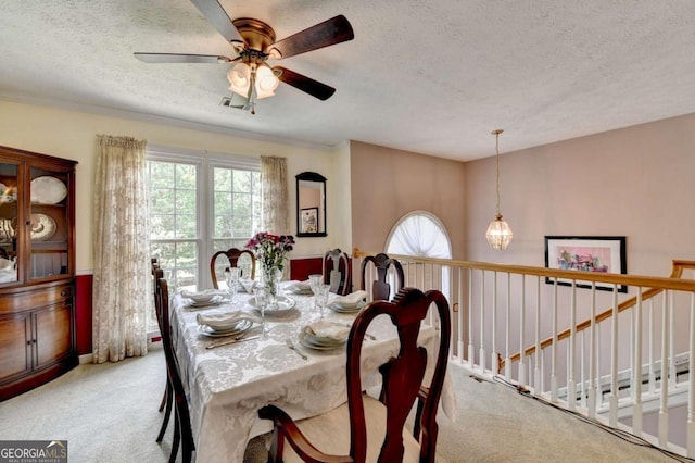 1818 Mcconnell Rd, Grayson, GA 30017 - dining space with light carpet, a textured ceiling, ceiling fan, and plenty of natural light