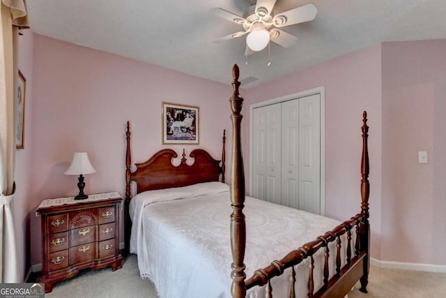 1818 Mcconnell Rd, Grayson, GA 30017 - bedroom featuring carpet floors, a closet, baseboards, and ceiling fan