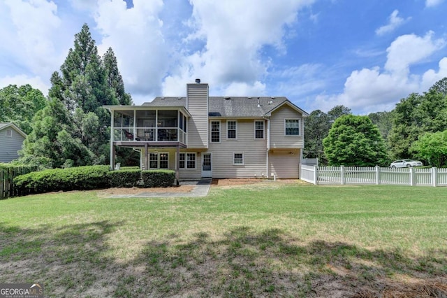 1818 Mcconnell Rd, Grayson, GA 30017 - rear view of house featuring a sunroom and a chimney