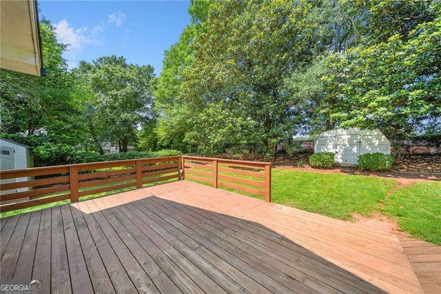 3274 Ridgecrest Rd SE, Smyrna, GA 30080 - wooden terrace featuring a yard and a storage shed