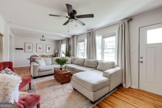 980 Oglethorpe Ave, Athens, GA 30606 - living area featuring a ceiling fan, light wood finished floors, and baseboards