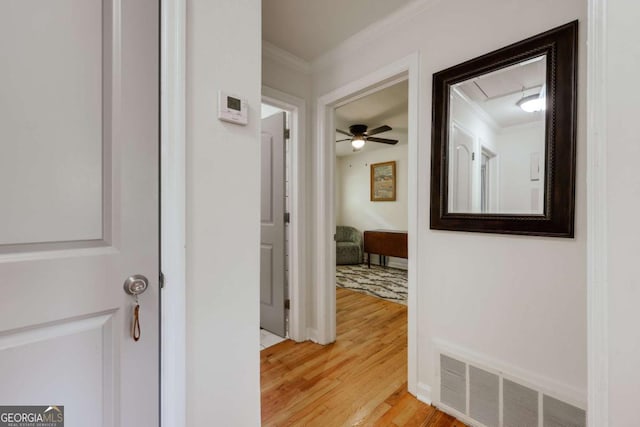 980 Oglethorpe Ave, Athens, GA 30606 - hall with ornamental molding, attic access, and light wood-style floors