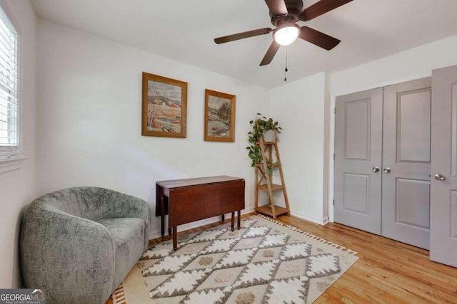 980 Oglethorpe Ave, Athens, GA 30606 - sitting room featuring light wood-style flooring, a ceiling fan, and baseboards