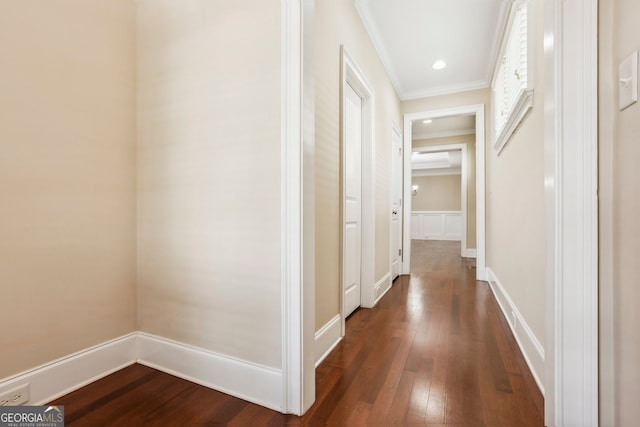 189 Privet Cir, Suwanee, GA 30024 - hall featuring crown molding and dark wood-style flooring