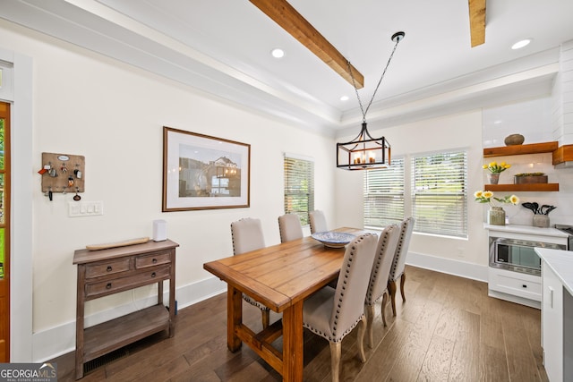 308 Reed St, Scottdale, GA 30079 - dining room with dark wood-style floors, recessed lighting, a chandelier, and a tray ceiling