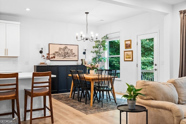 6045 Stargazer Way, Cumming, GA 30028 - dining room with light wood-type flooring, a chandelier, and recessed lighting