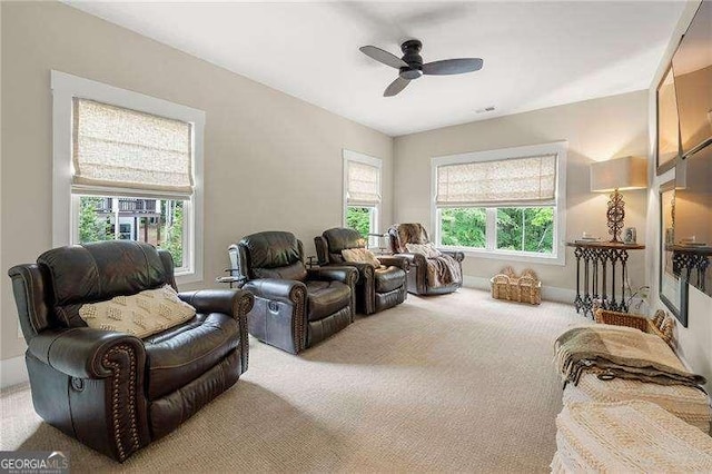 131 Forsyth Park Ln, Woodstock, GA 30188 - living room with carpet floors and a ceiling fan